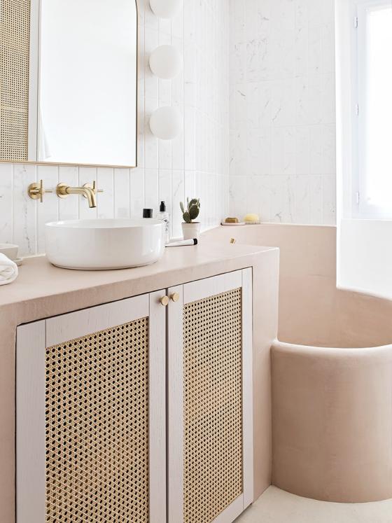 Bathroom in cane Beige 01 - Beige rosé