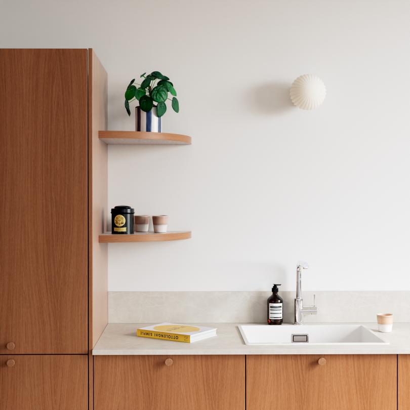Corner curved floating shelf